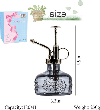 XXXFLOWER Glass Plant Mister Spray Indoor Plant Spritzer Succulent Watering Bottle with Bronze Pump 6 Inches for Home Decor Vintage (Grey)