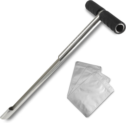 Sleekspace Soil Probe with Small Soil Sampler Bags. 20" Soil Sample Probe Rod. Patent Pending Ground Probe Design for Tidy Strata in Soil Test Sampling.