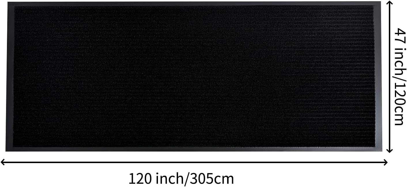 fani Heavy Duty Large Outdoor Indoor Entrance Black Doormat Waterproof Low Profile Entrance Rug Front Door Mat Patio Anti-Skid Rubber Back, 48x120 inch (Jet Black)