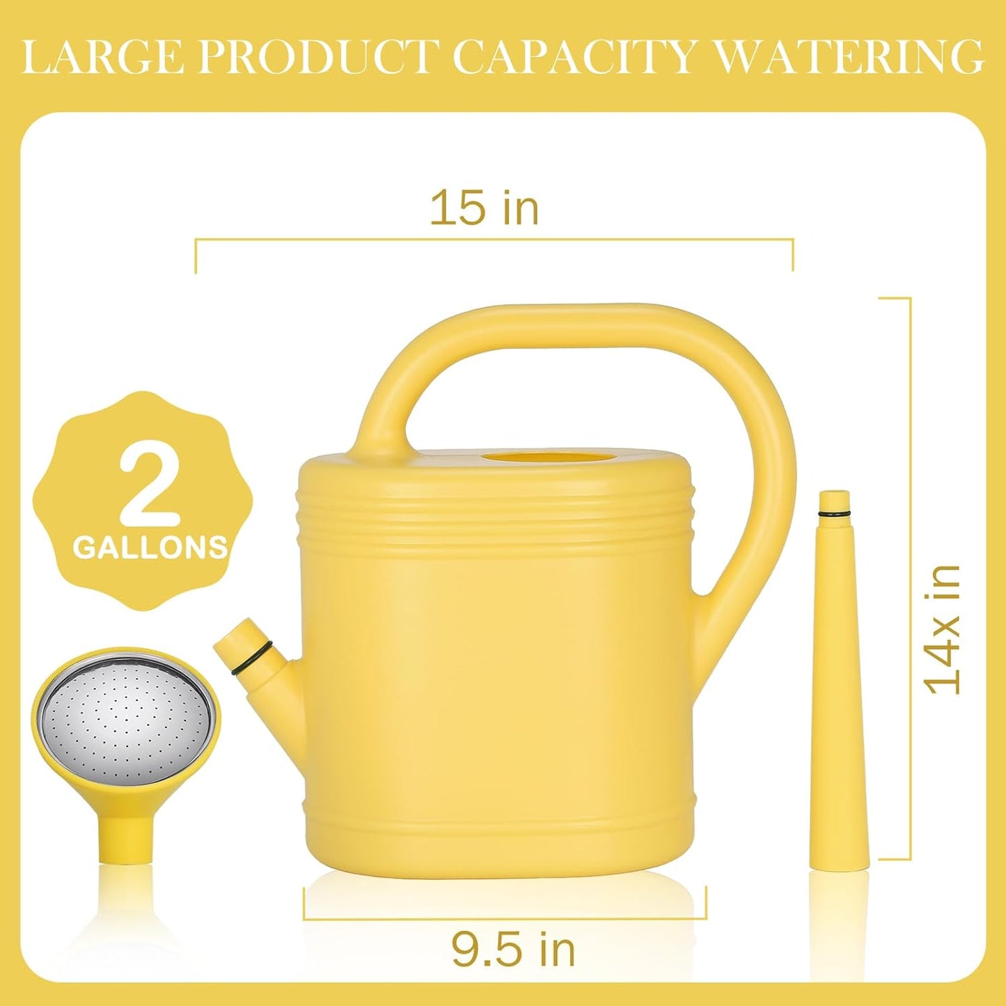 2 Gallon Watering Can for Indoor Plants, Garden Watering Cans for Outdoor Plant House Flower, Modern Plant Watering Can Large Long Spout with Sprinkler Head