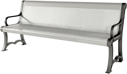 Heavy-Duty Outdoor Bench Thermoplastic Coated, Punched Steel, Commercial-Grade Garden Bench, Made in America (Portable with Back, 6 Ft, Textured Grey)