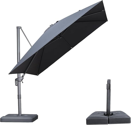 PURPLE LEAF 10 FT Outdoor Umbrella with Base Patio Cantilever Aluminum Umbrella with 3 Years Fade Resistance Recycled Fabric Offset Square with 360-degree Rotation for Deck Pool Garden, Graphite Grey