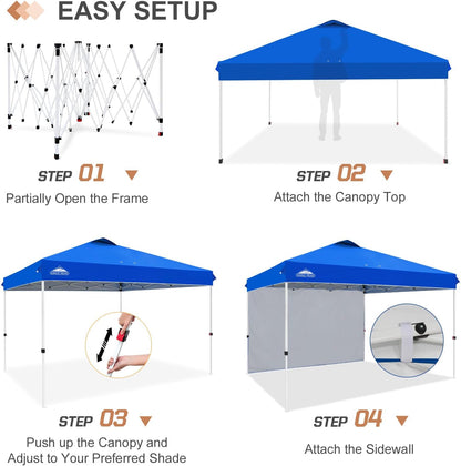 EAGLE PEAK Pop Up Canopy Tent with 1 Sidewall, Easy Setup Event Tent, Outdoor Sun Shade, Wheeled Carry Bag, Stakes and Guy Ropes, Instant Canopy 12x12, Blue