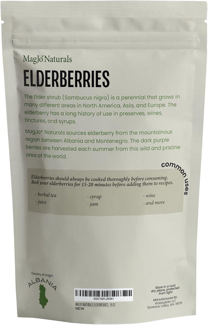 MagJo Dried Elderberries - 100% Wild crafted Dried Elder berries - 2lb Bulk - Non-Irradiated, Non-GMO, Whole Black Elderberry Immune Support - Raw Vegan Sambucus 2 Pack