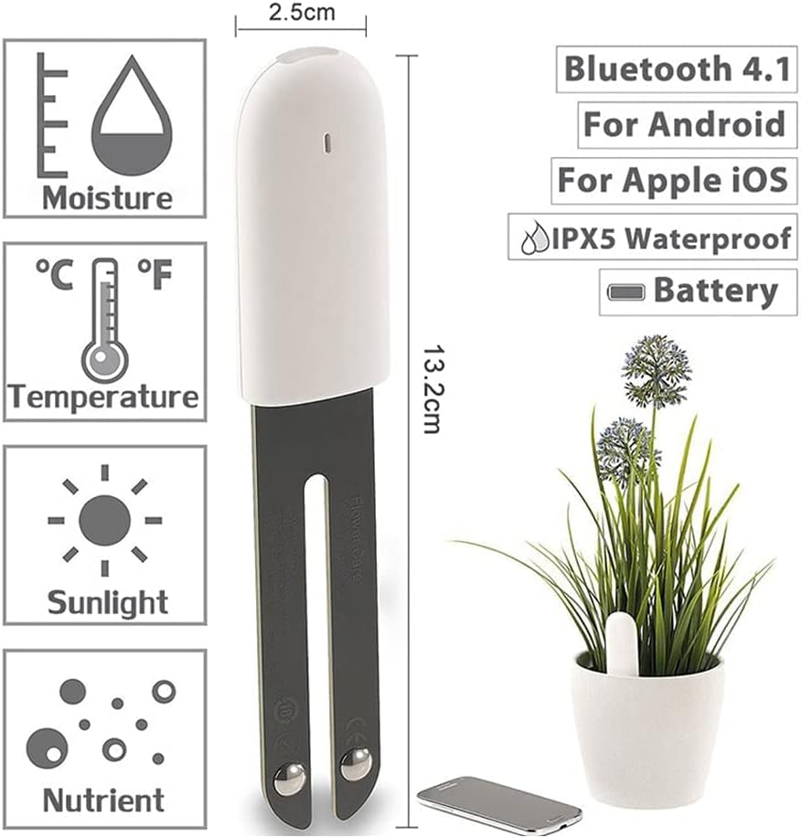 Soil Moisture Meter 4 in 1,Plant Water Monitor,Automatically detect Moisture/Temperature/Light/Fertility,Can Connect to Mobile Phone via Bluetooth,Hygrometer Sensor for Indoor Plants (2pc)