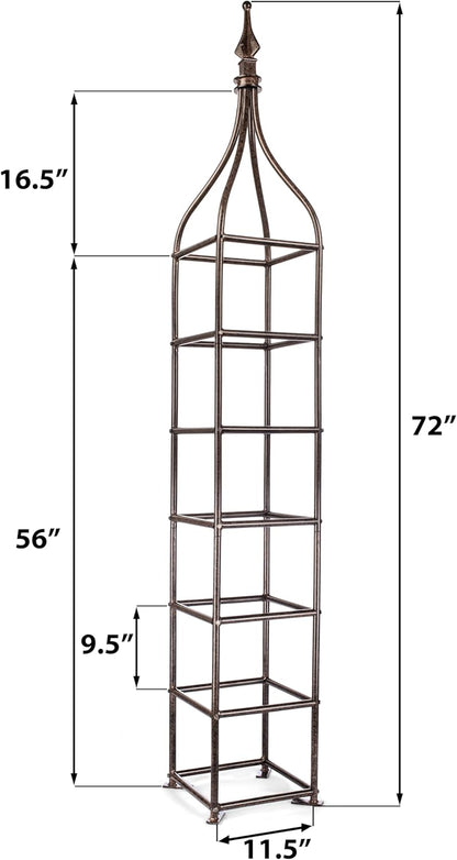 H Potter Trellis Obelisk Tall Metal Garden Decor Vertical Yard Art for Roses Climbing Plants Weather Resistant Wrought Iron Ornamental (Charcoal Brown, 6 Foot)