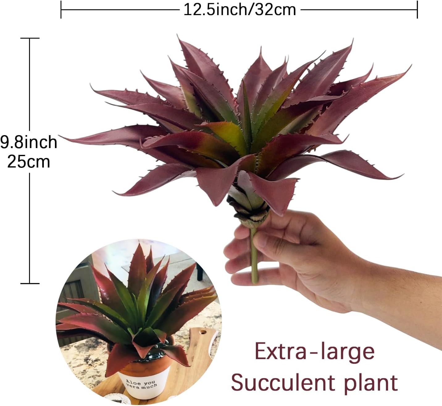 12.5 Inch Artificial Aloe Plant - Large Faux Succulents (Unpotted), Realistic Fake Plants for Home Decor Indoor Outdoor (Red)