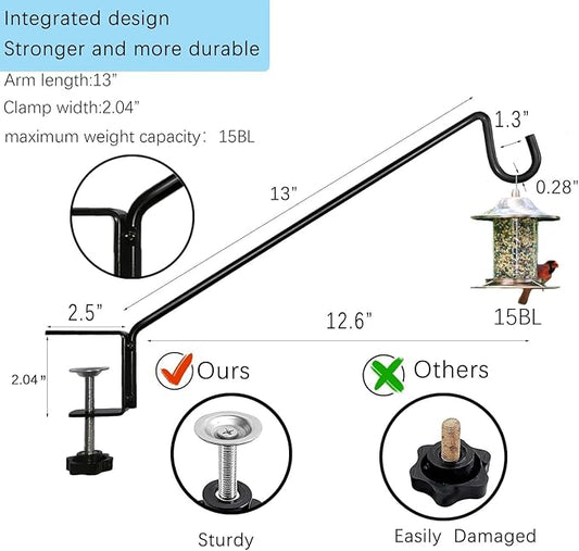 Heavy Duty Deck Bird Feeder Hanger Hook for Railing 13 Inch 4 Pack for Bird Feeders,Planters,Plants Flower Suet Baskets,Lanterns,Wind Chimes Holiday Decoration (4 Pack)