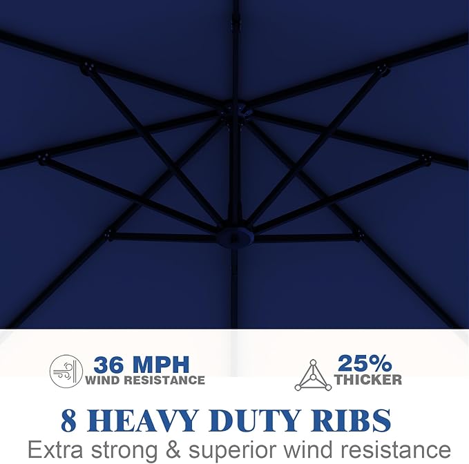 Outdoor Patio Umbrella with Sand Bag Included, 11 FT Deluxe Curvy Cantilever Umbrella Offset Hanging Umbrella with 360° Rotation for Market, Pool, Garden, Backyard, Deck