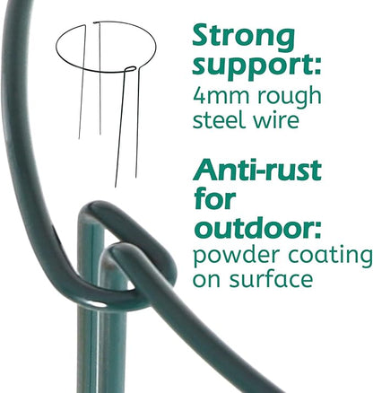 24 Pack Plant Support Stake, Half Round Metal Garden Plant Stake, Green Plant Support Ring, Border Support with Plant Lables & Plant Clips for Outdoor Indoor Plants, Vegetable, Flowers