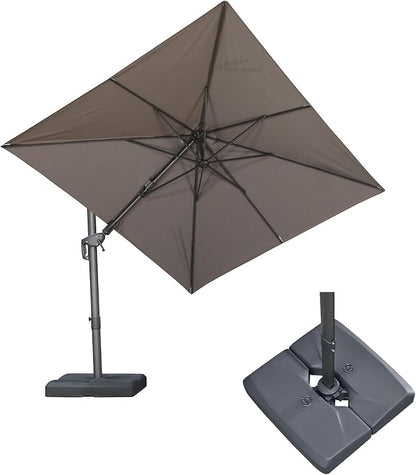 PURPLE LEAF 8' X 10' Swivel Outdoor Patio Aluminum Umbrella with Base Left-right Tilting Cantilever Offset Umbrella with UV Resistant Heavy Duty Fabric for Deck Pool Patio Backyard, Ash Mocha