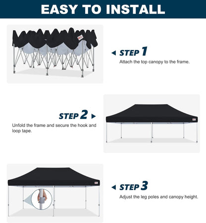 MASTERCANOPY Pop Up Canopy Tent Commercial 10x20 Instant Shelter (Black)