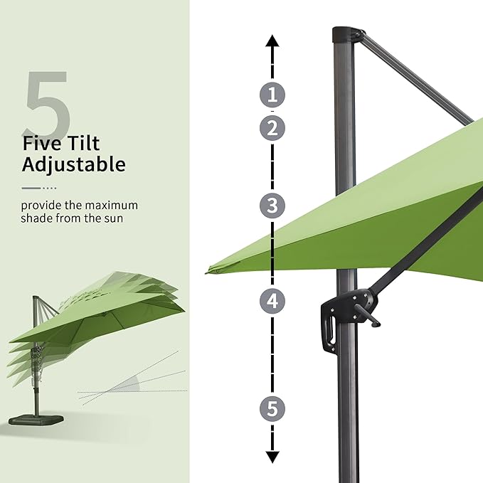 PURPLE LEAF 9' X 11.5' Patio Umbrella Outdoor Cantilever Rectangle Umbrella Aluminum Offset Umbrella with 360-degree Rotation for Garden Deck Pool Patio Apple Green