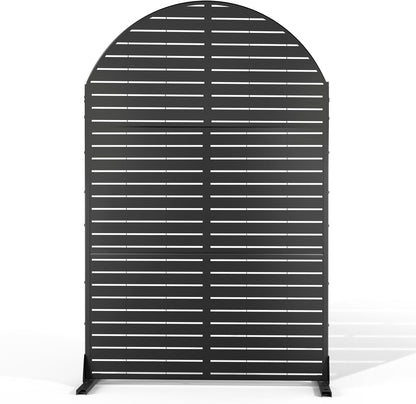 Metal Privacy Screen Outdoor 72" H×47" W,Freestanding Decorative Privacy Screen for Balcony Yard&Garden, Arched Privacy Fence-Black&Louvered