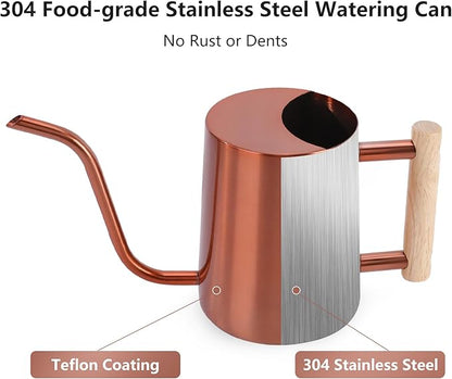 Watering Can Indoor Plants, 35oz Small Stainless Steel Metal Watering Can Modern Decorative Watering Pot with Long Spout for Indoor House Plant Bonsai Garden Flowers (Copper)