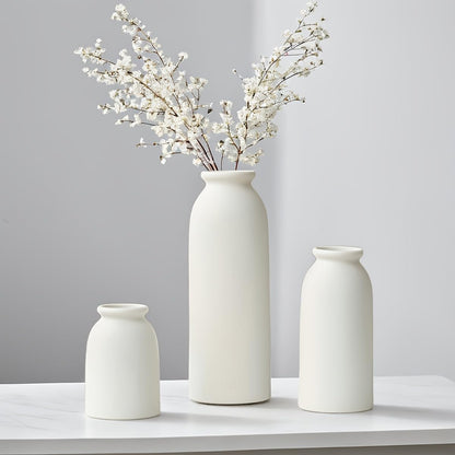 Ceramic Vase Set-3, Small Flower Vases for Decor, Modern Boho Farmhouse Style, Decorative Shelf Vases for Pampas Grass & Dried Flowers, Distressed Finish (White)
