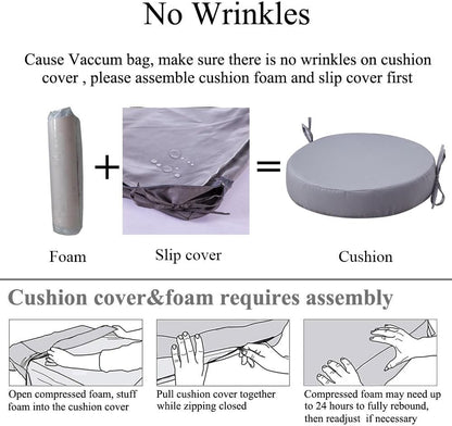 15 x 15 Inch Round Cushions for Outdoor Furniture Non-Slip Waterproof Patio Bistro Chair Cushion with Ties Bar Stool Seat Cushion for Kitchen Chairs Set of 4, Light Gray