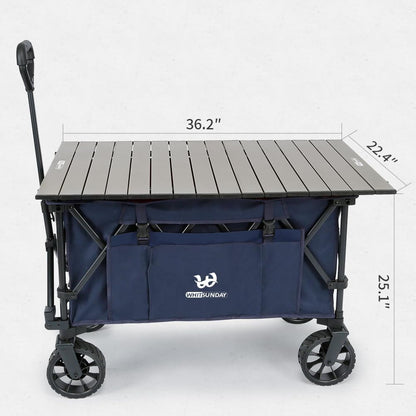 Whitsunday Folding Collapsible Utility Wagon, 400Lbs Heavy Duty Outdoor Park Beach Wagon with Table and Side Pocket for Garden Camping Sports Shopping Dark Blue