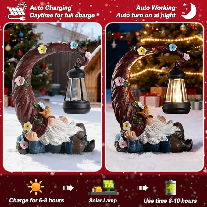Christmas Gnomes Outdoor Statues with Solar Light Funny Gnome Decor Gifts for Women Mom Gnomes Decorations for Home Patio Lawn Yard Garden Decor