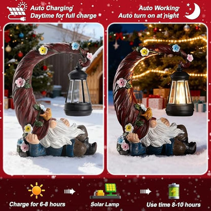 Christmas Gnomes Outdoor Statues with Solar Light Funny Gnome Decor Gifts for Women Mom Gnomes Decorations for Home Patio Lawn Yard Garden Decor