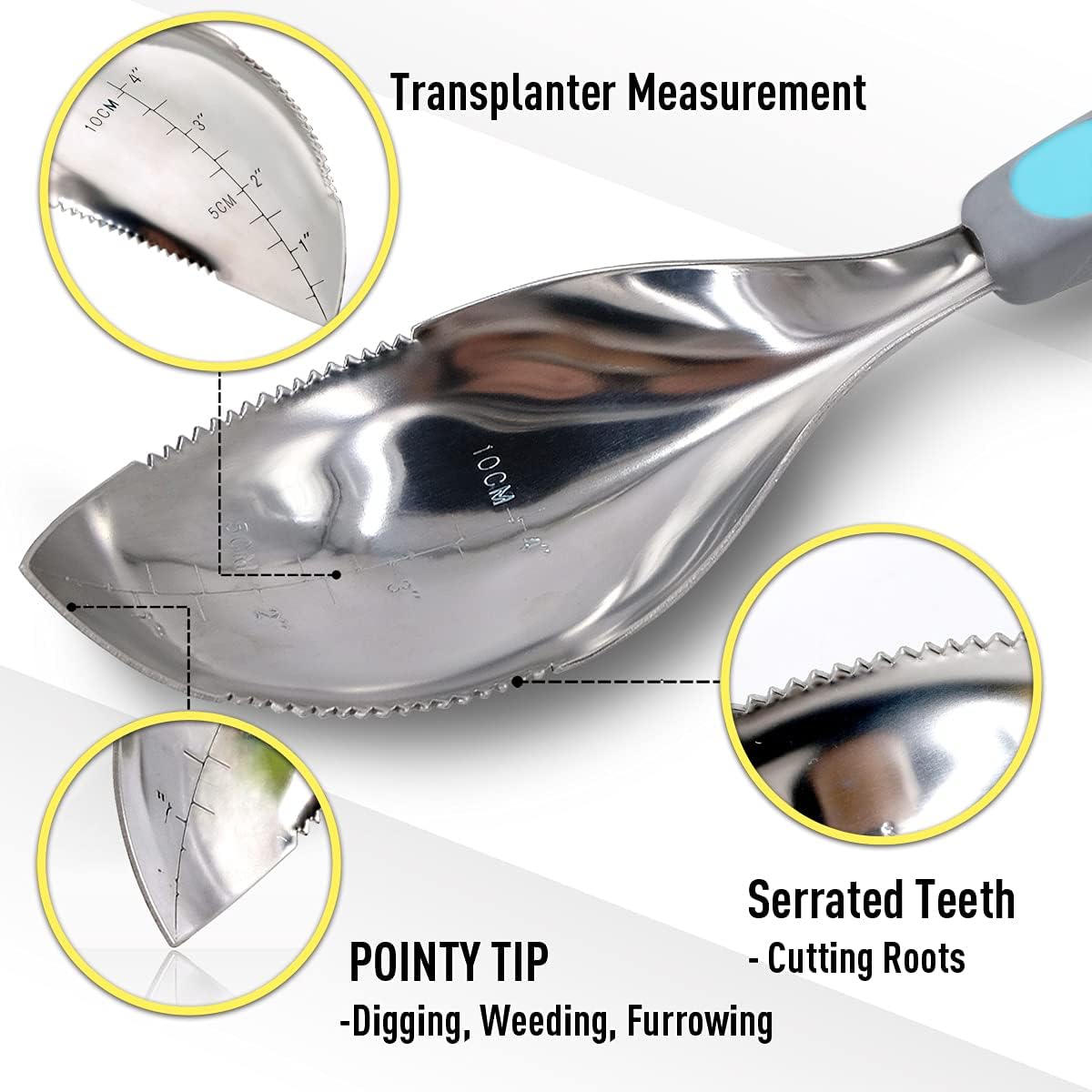 Jardineer 2Pack Garden Trowel, Stainless Steel Hand Shovel with Ergonomic Handle, Multi-Use Soil Scoops for Digging, Planting, Transplanting, Cultivating(Blue)