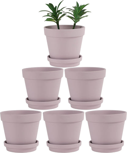 Terra Cotta Pots with Saucer- 6-Pack Large Terracotta Pot Clay Pots 5.5'' Clay Ceramic Pottery Planter Cactus Flower Pots Succulent Pot with Drainage Hole- for Plants,Crafts terra cotta planter(Pink)