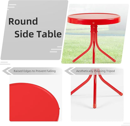 3 Piece Bistro Set, Anti-Rust Table and Chairs Set of 2, Waterproof Retro Metal Chairs for Outdoor Indoor/Porch/Lawn/Balcony- Red