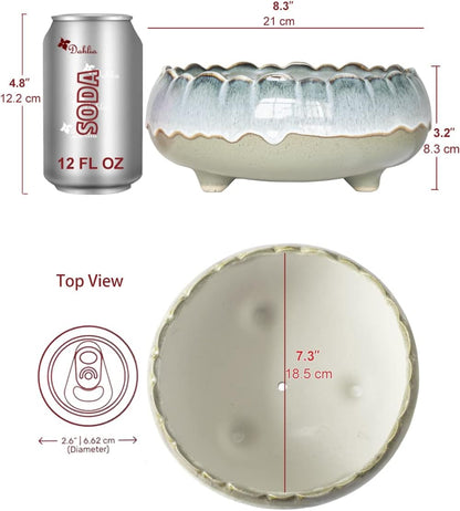 Dahlia 8.3'' Inch Large/Shallow/Wide Drip Glazed Ceramic Planter/Succulent Pot/Plant Pot, Gray