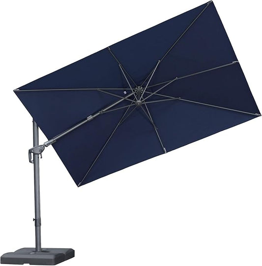 PURPLE LEAF 10' X 6.5' Left-right Tilting Outdoor Patio Umbrella Swivel Offset Cantilever Heavy Duty Rectangle Aluminum Umbrella with UV Resistant for Deck Pool Patio Backyard, Ocean Slate