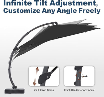 11FT Cantilever Umbrella with Base Large Curvy Outdoor Aluminum Offset Umbrella w/ 360° Rotation, UV Resistant Canopy for Patio, Garden, Backyard, Black
