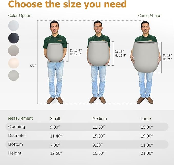 12.5" H x 11.4" D Corso Fiberstone Round Tapered Planter with Drainage Hole, Smooth Finishes, Weather Resistant for Indoor and Outdoor Use (Light French Gray, 9" Pot Opening)