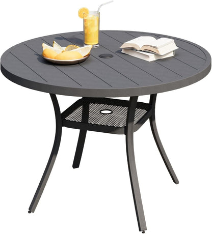 DIFY Outdoor Dining Table for 4, Round Patio Table with Umbrella Hole for Garden, Backyard and Porch (Dark Grey)