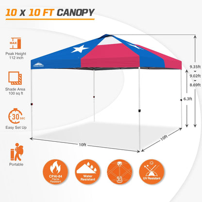EAGLE PEAK Pop Up Canopy Tent with Wheeled Carry Bag, 8 Stakes, 4 Ropes, 4 Weight Bags, Easy Set Up Tent Canopy, 10x10 ft, 100sqft of Shade, Texas