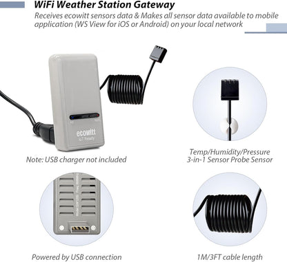 ECOWITT GW1206 Soil Moisture Tester Kit, Includes GW1200 IoT Wi-Fi Gateway and WH51 Soil Moisture Sensor, 915 MHz