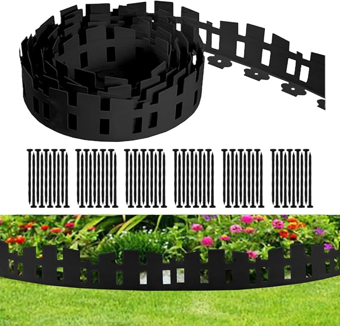 Garden Edging 33FT, Landscape Edging Borders [Extra Tall 4.6IN ] Flexible Lawn Edging Kit with 60pcs Stakes,Mini Plastic Fence for Tree Flowerbeds Grass Yard -Black-1