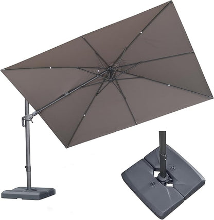 PURPLE LEAF 11' X 8' Swivel Outdoor Patio Aluminum Umbrella with Base Left-right Tilting Cantilever Offset Umbrella with UV Resistant Heavy Duty Fabric for Deck Pool Patio Backyard, Ash Mocha