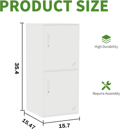 2 Door Vertical Stackable Storage Cabinet with Lock,Anti-Failing Device, Metal Lcoker,Organizer for Office, Home, Gym, School,Employee,Kids. (2D-White)