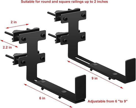 Planter Box Bracket, Flower Box Holder Circular and Square Railings Brackets,Adjustable Deck Railing Planter Box Holder for Patio Garden Fence Pergola Balcony (2 Pieces)