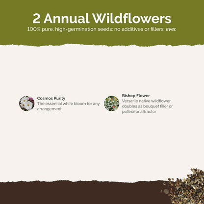 Eden Brothers Moon Garden Flower Mixed Seeds for Planting, 1/4 lb, 120,000+ Seeds with Cosmos Purity, Bishop's Flower | Attracts Pollinators, Plant in Spring or Fall, Zones 3, 4, 5, 6, 7, 8, 9, 10