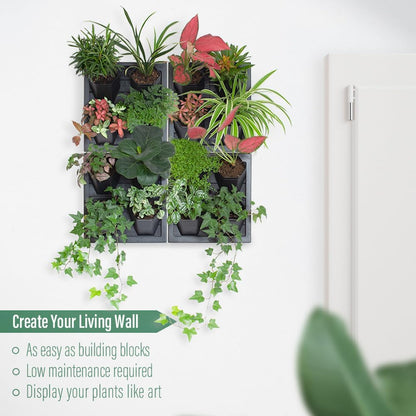 Self Watering Wall Planter with 4 Pots - Easy to Create Indoor Living Wall for Home, Office and Shop Front - Includes Water Gauge (Black)