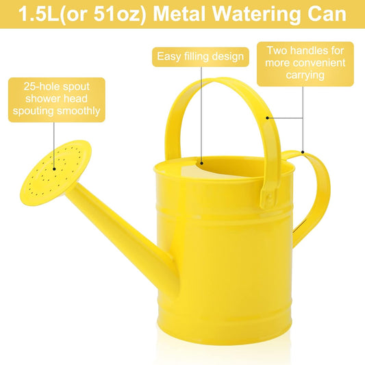 Finderomend Metal Watering Can 1.5L/51oz, Iron Art for Outdoor Plants, Yellow