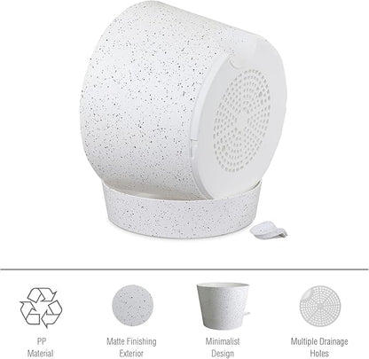 12 inch Large Self Watering Pots, Plant Pots with Mesh Drainage Holes for Indoor Outdoor Plants, Plastic Planters with Deep Reservoir for Garden House Flower Plants, Speckled White