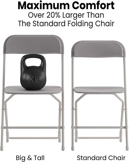 Flash Furniture Hercules Big and Tall Commercial Folding Chair - Extra Wide 650LB. Capacity - Durable Plastic - Gray, 4-Pack