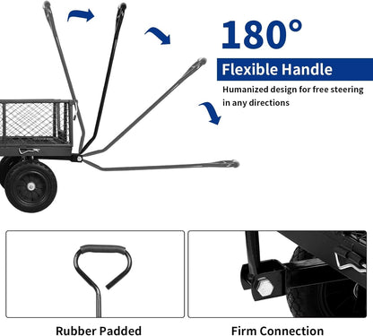 BILT HARD 10" Flat Free Tires Heavy Duty Garden Cart with 180° Rotating Handle and Removable Sides, 4 Cu.Ft 880 lbs Capacity Utility Steel Wagons for Outdoor, Yard
