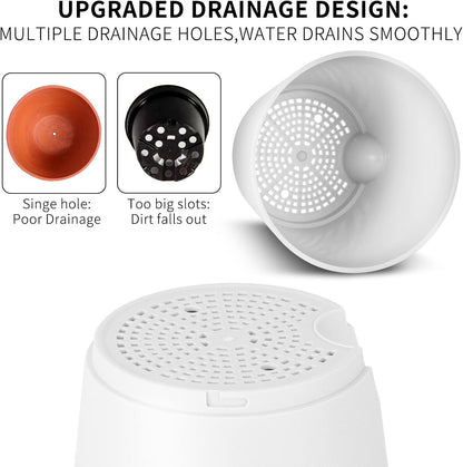 GARDIFE Plant Pots 8/7/6.5/6/5.5/5 Inch Self Watering Planters with Drainage Hole, Plastic Flower Pots, Nursery Planting Pot for All House Plants, African Violet, Flowers, and Cactus,White