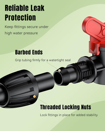 Pawfly 17 Pcs Drip Irrigation Fittings Kit for 1/2" Tubing, Barbed Drip Line Connectors with 4 Tees, 2 Standard Couplings, 3 Flow-Control Couplings, 4 Elbows, 2 Faucet Adapters & 2 End Caps