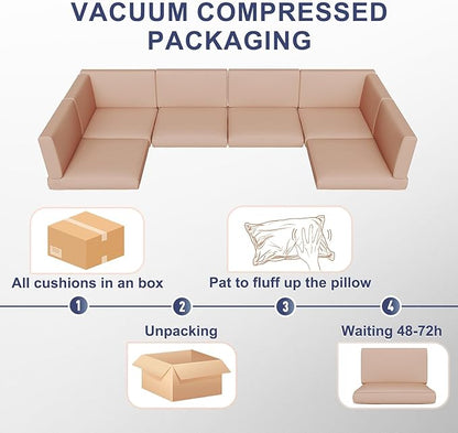 Aoxun Outdoor Replacement Cushions for Patio Furniture, Waterproof Sofa Cushion for 6-Seat Rattan Wicker Sectional Patio Conversation Sets, 14-Piece Cushions Set for L-Shape Couch, Beige