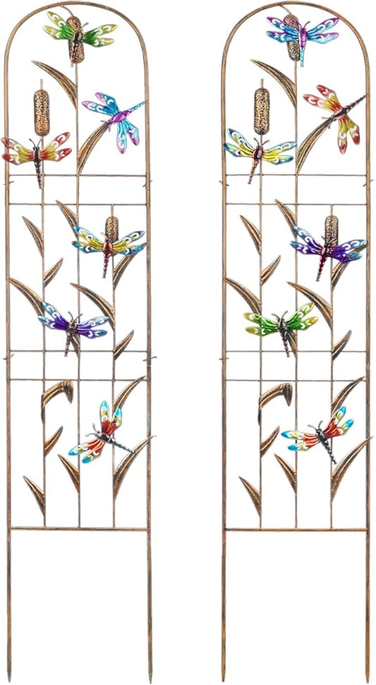 SUNNYPARK Set of 2 Dragonfly Metal Garden Trellis for Climbing Plants, Decorative Vegetables Flowers Vine Trellis for Outdoor Patio 60'' H x 11'' W