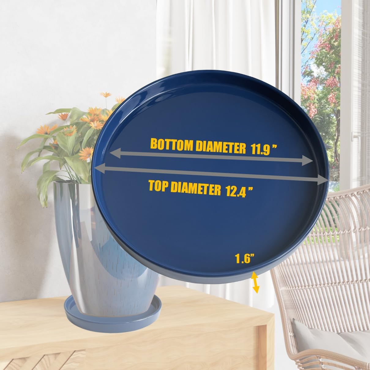 Ceramic Plant Saucer Pot Tray Blue 2pcs-12 Inch, Planter Saucers 4 5 6 7 8 9 10 11 12 Inch for Indoors Outdoor, Durable Sturdy Flower Drainage Tray for Glazed Pots Base (12.5 Inch-Blue)