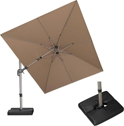 PURPLE LEAF 9' X 12' Left-right Tilting Patio Umbrella with Base Outdoor Swivel Cantilever Offset Aluminum Umbrella with Champagne Frame and 360-degree Rotation for Garden Deck Pool, Taupe